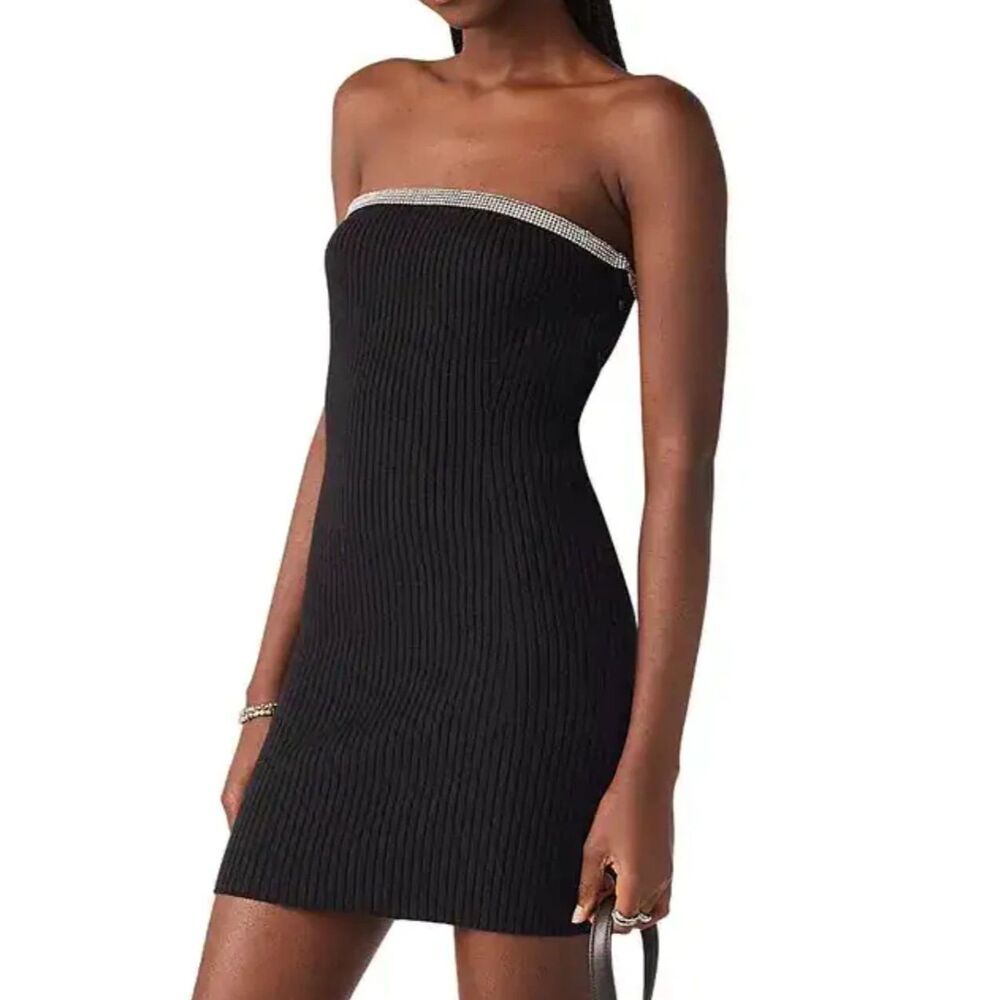 NWT ba&sh Robe Diana Strapless Embellished Ribbed Knit Mini Dress Medium